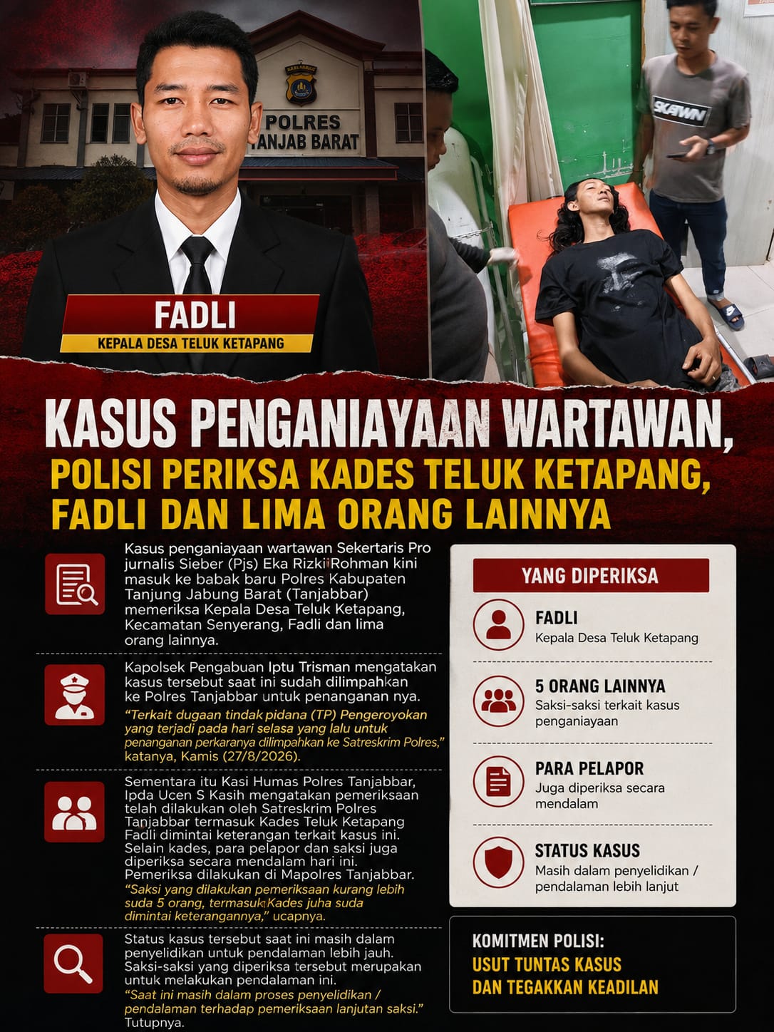 Polisi Periksa Kades Teluk Ketapang dan 5 Orang Lainnya, Kasus Penganiayaan Wartawan