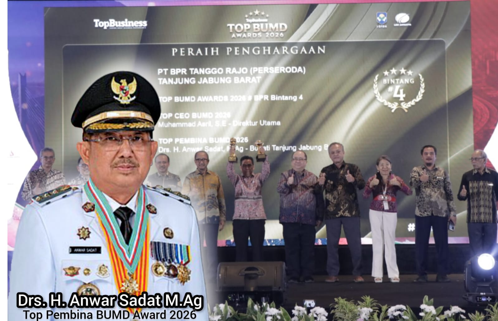 BPR Tanggo Rajo Raih Top BUMD Bintang Empat, Anwar Sadat Top Pembina BUMD Award 2026