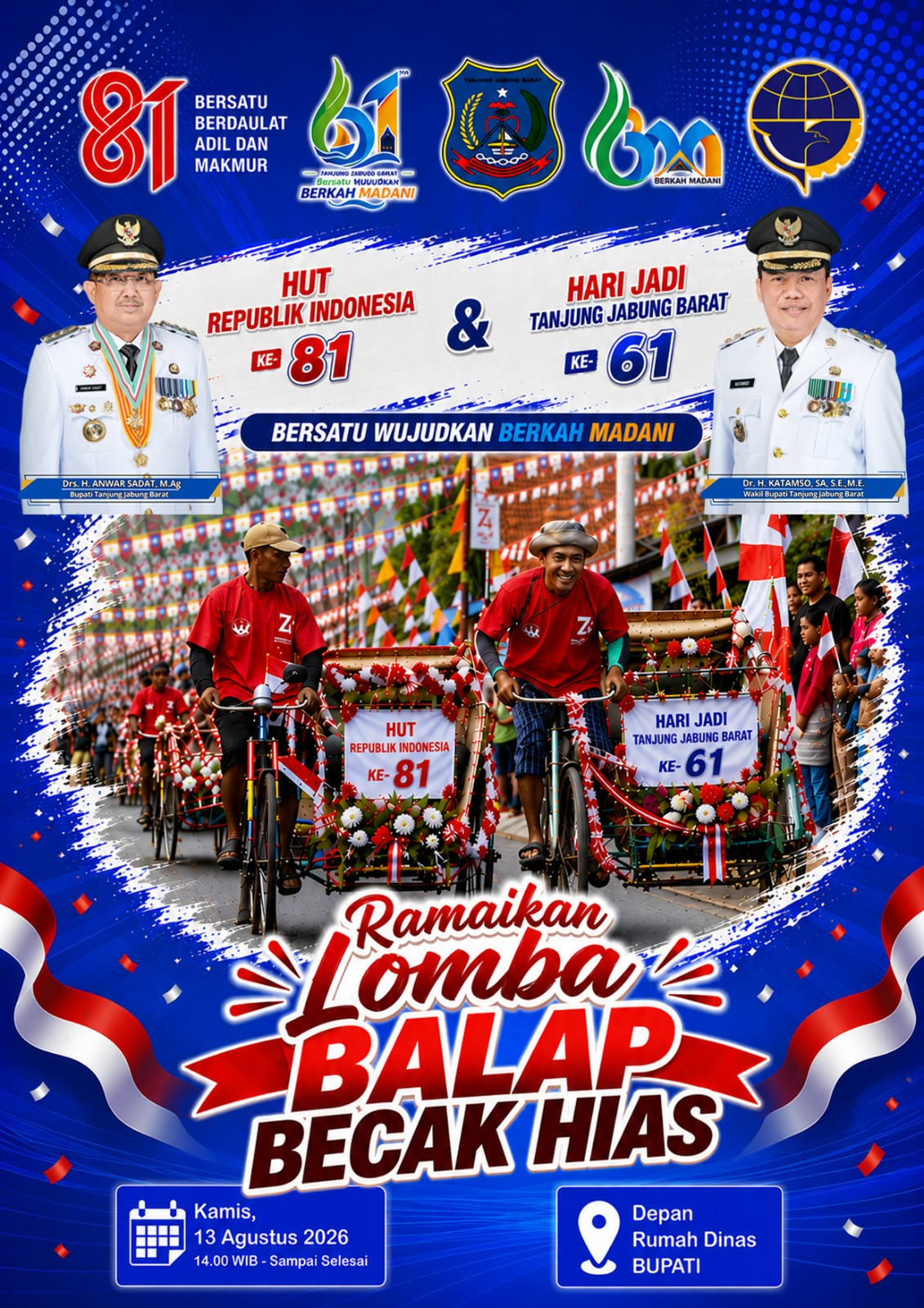 Lomba Balap Becak Bertabur Dorprize Meriahkan HUT RI 81 dan Hari Jadi Kabupaten Tanjabbar 61