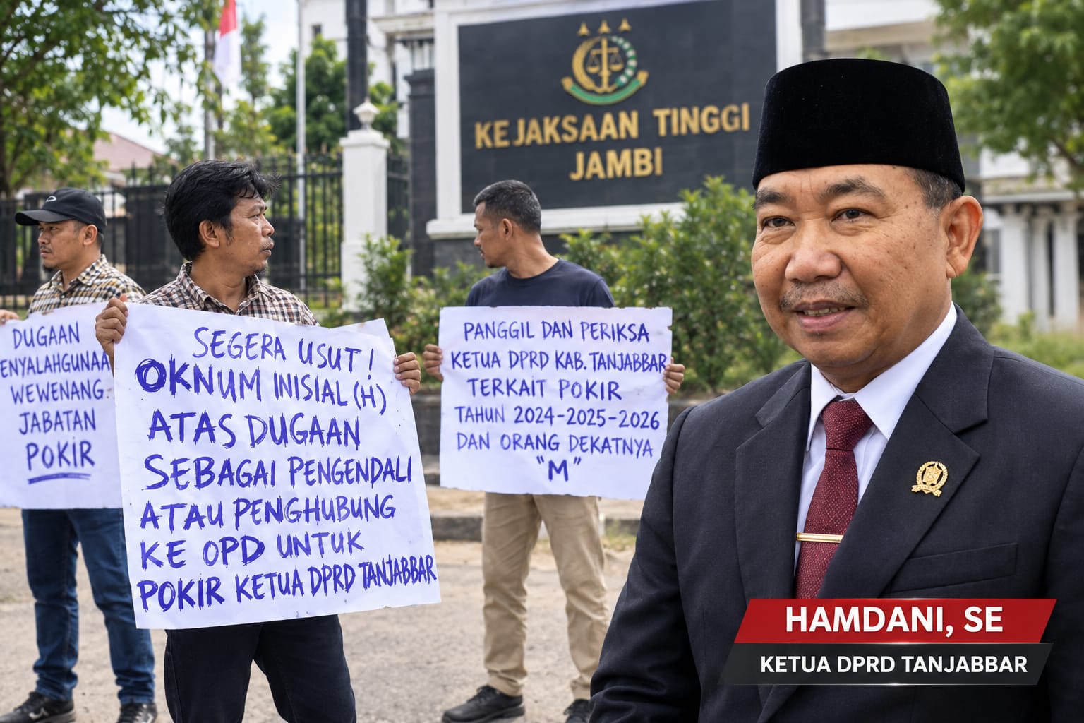 Aksi Demo Massa Desak Kejati Jambi Usut Ketua DPRD Tanjabbar dan Orang Terdekatnya